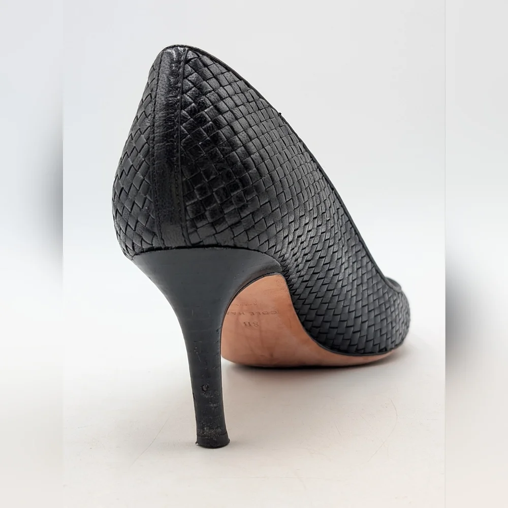 Cole Haan Grand.OS Women's Size 8B Woven Genuine Black Leather Heels Closed Toe
